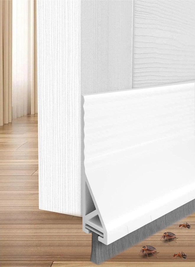 Funnytek Door Sweep Brush for Bottom of Door, 39'' Self Adhesive Silicone Under Door Draft Stopper Brush Soundproof Door Gap Filler Bottom Seal for Exterior & Interior Doors Dust Blocker Noise Stopper (White) - Image 1